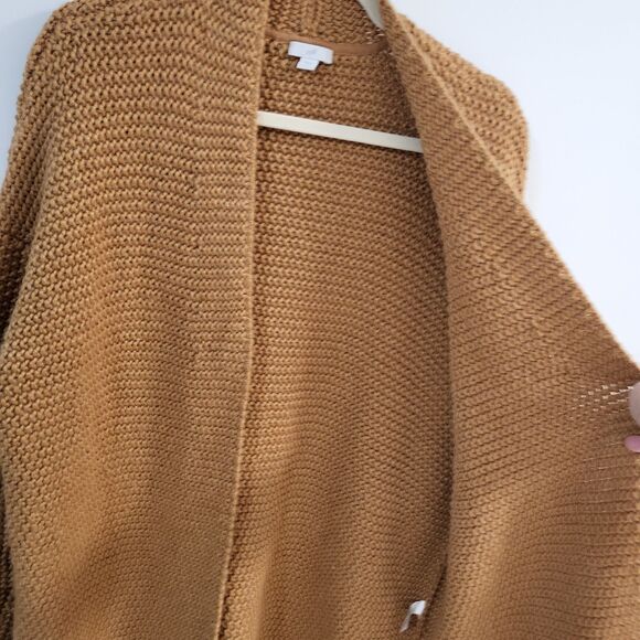 J JILL Dreamer Cardigan Womens L Saffron Wool Blend Open Longline Fringe Hem - Picture 4 of 10